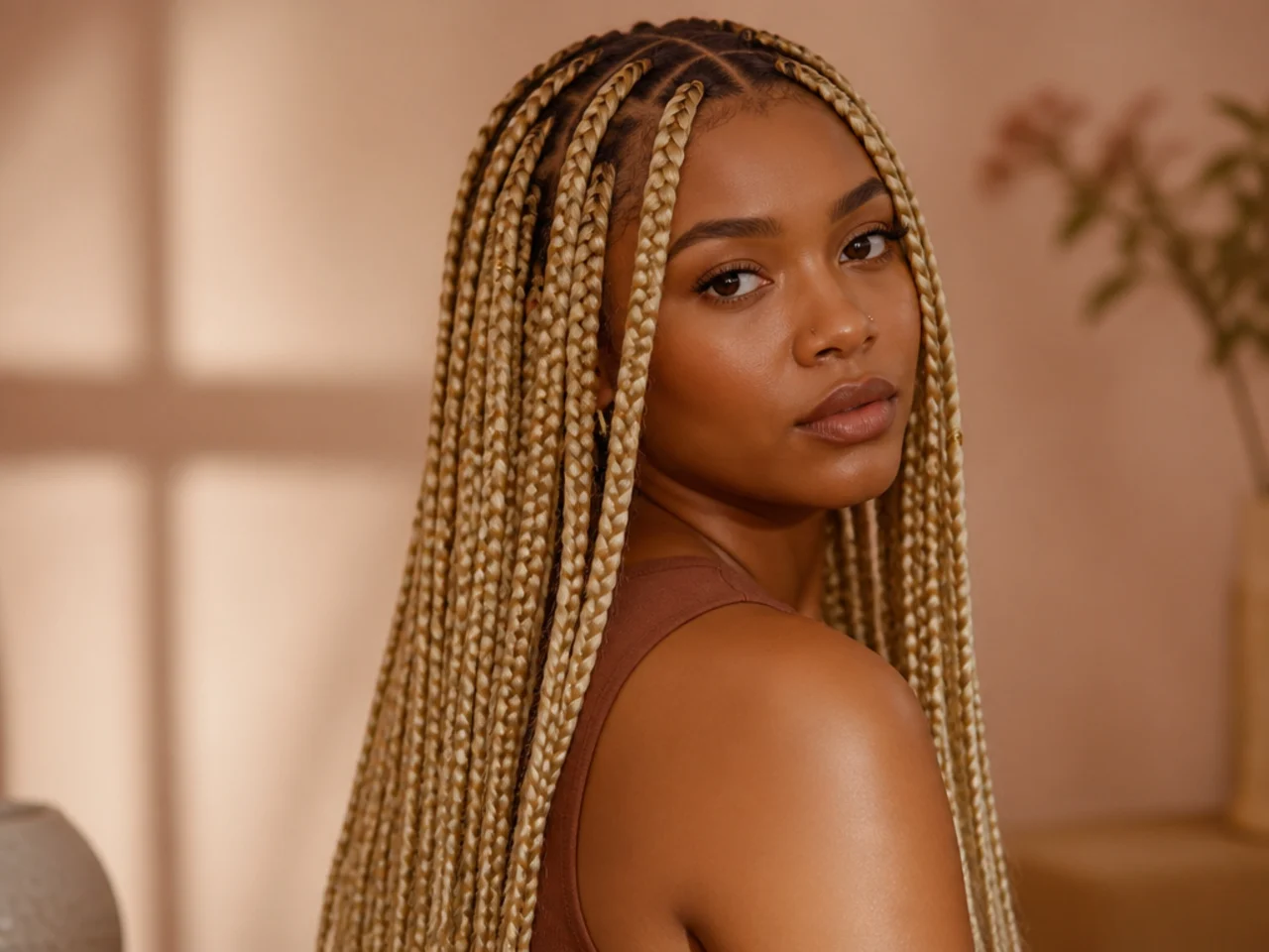Blonde braids finished with gold cuffs