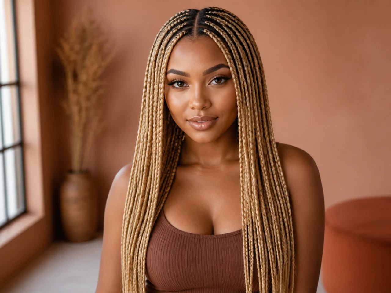 Blonde braids with a centre parting