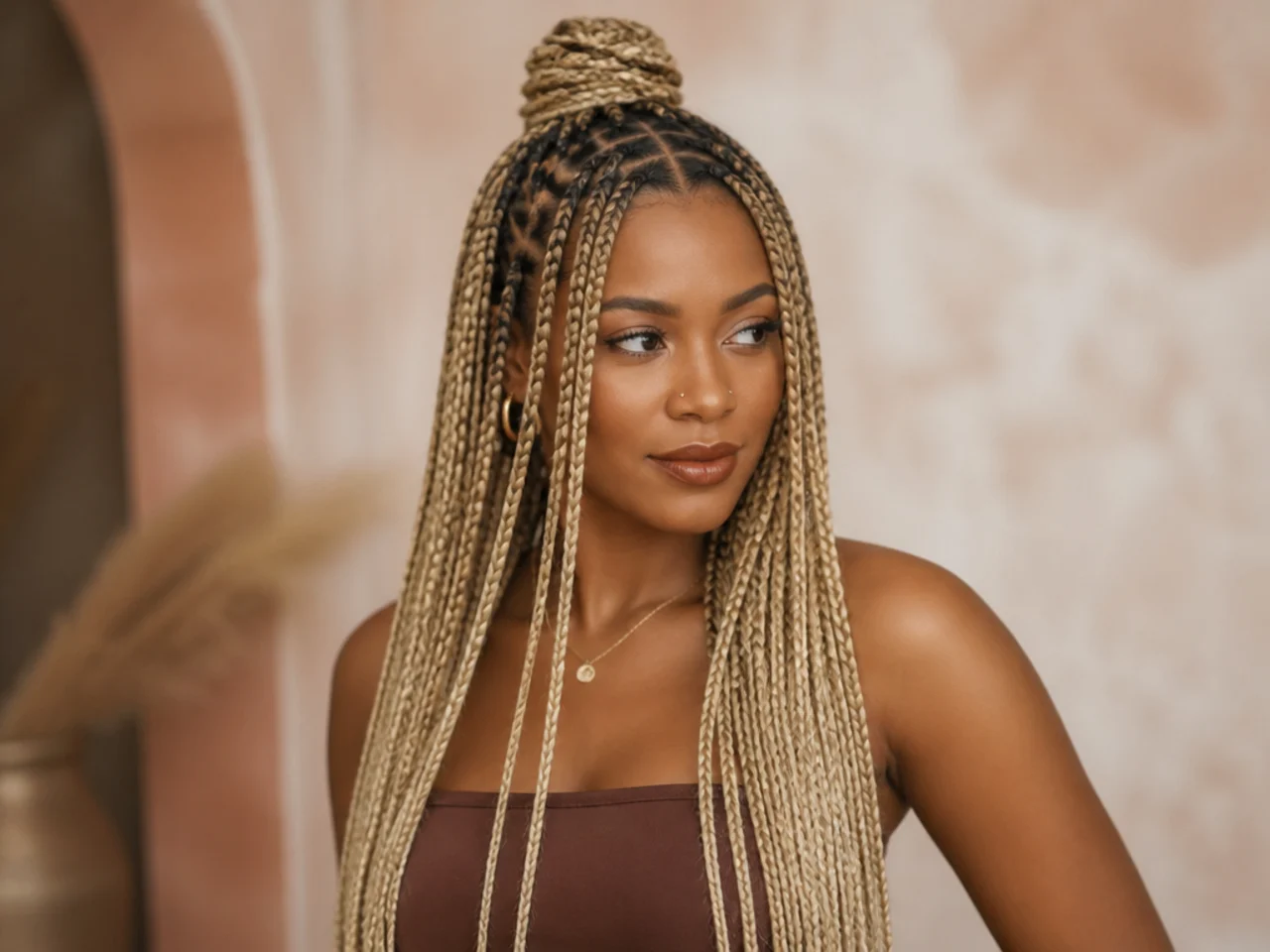 Blonde braids worn half up