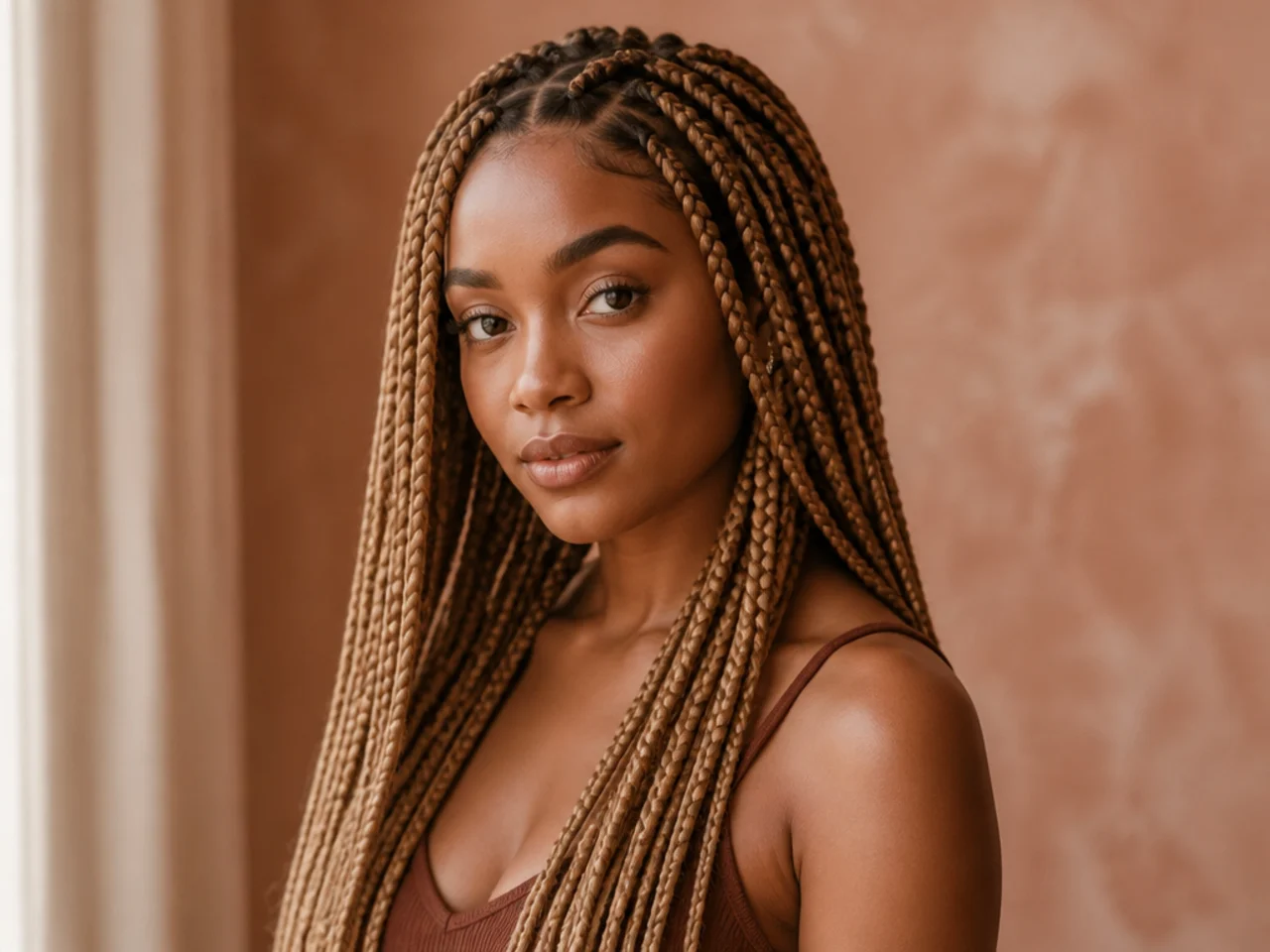 Caramel blonde large knotless braids