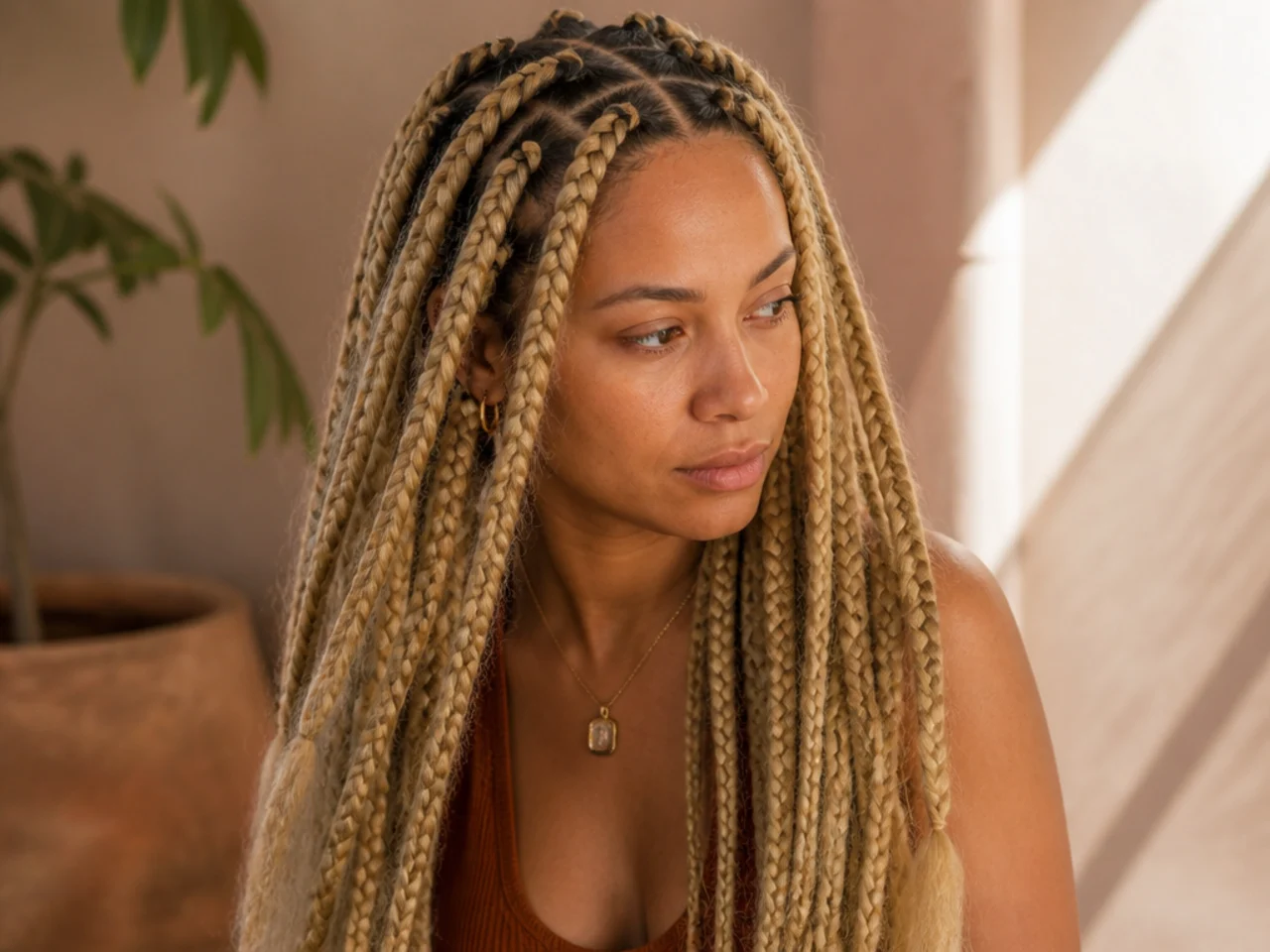 Blonde braids at five weeks with frizz along the length