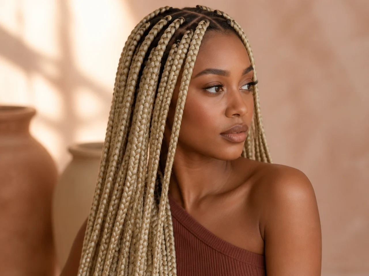 Platinum blonde large knotless braids