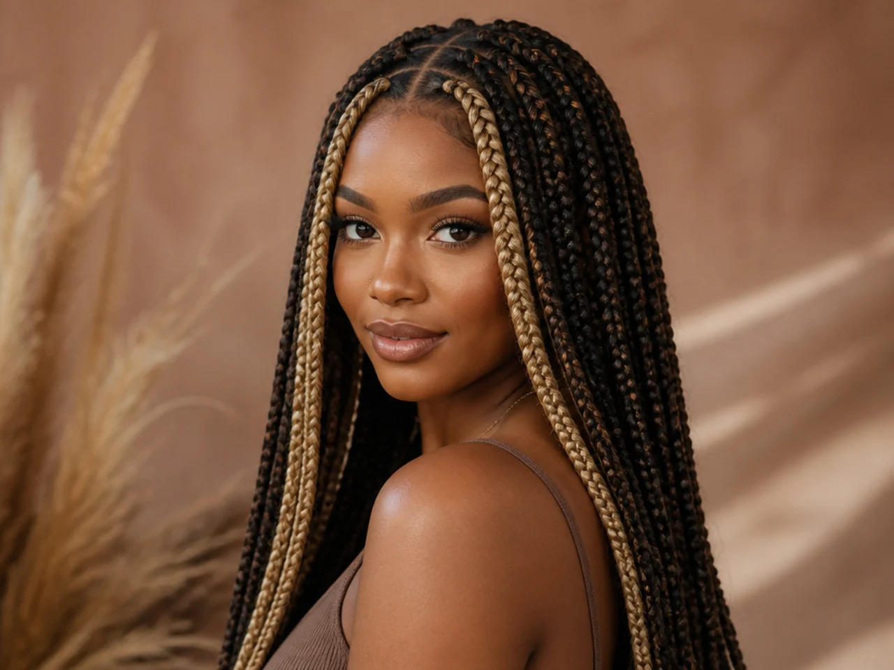 Blonde money-piece braids framing the face