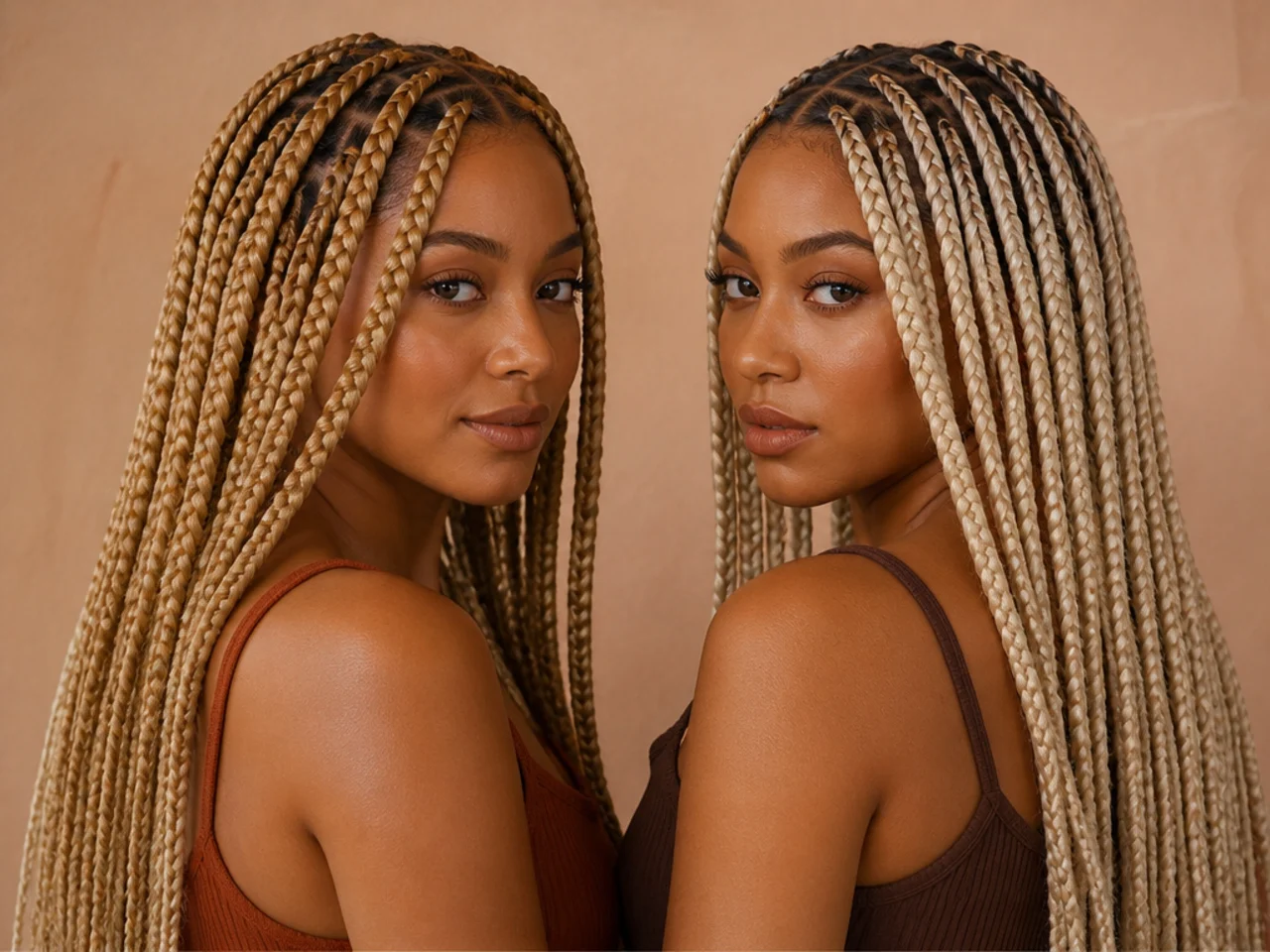Warm and cool blonde shades compared side by side
