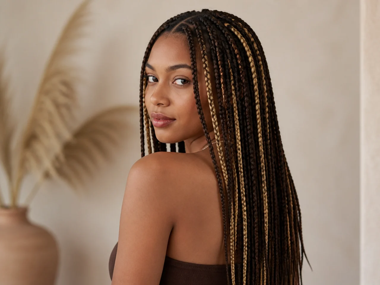 Blonde braids scattered through natural at a one-in-four ratio