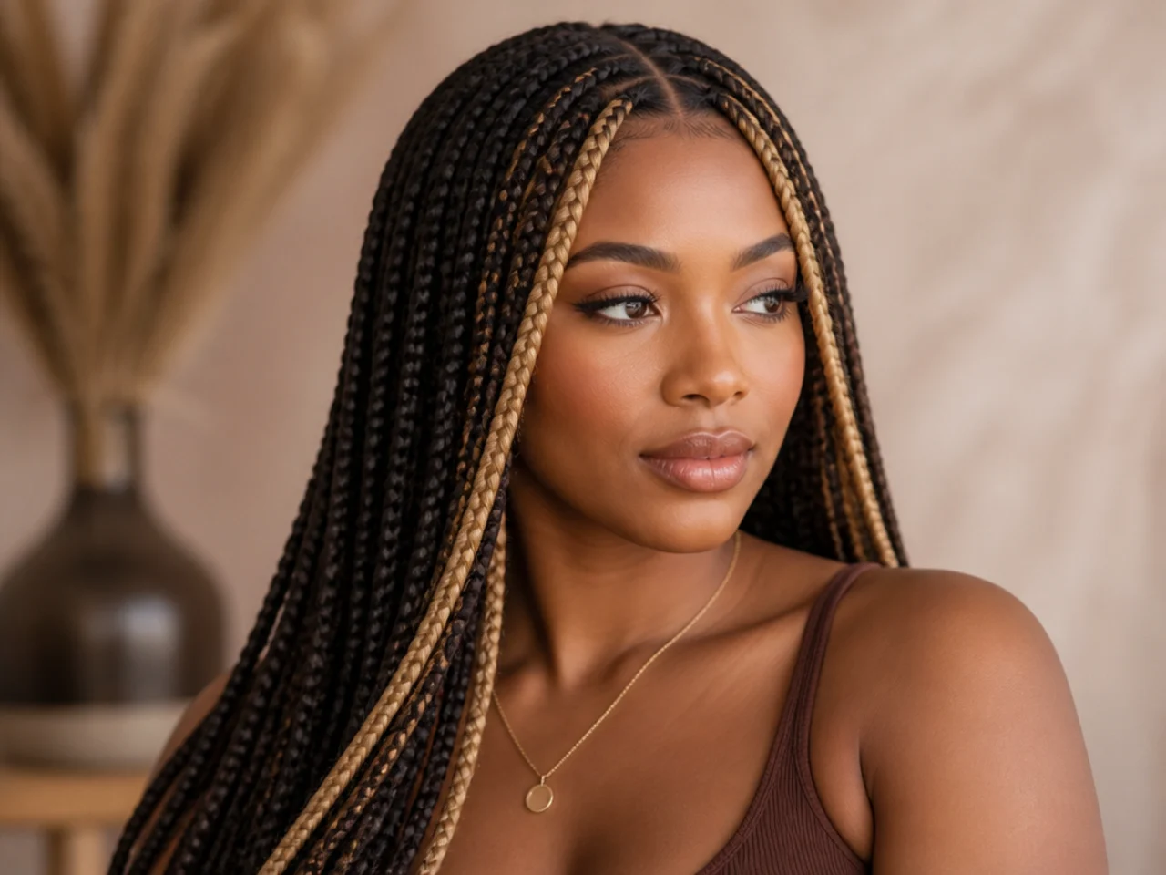 Blonde money-piece braids framing the face