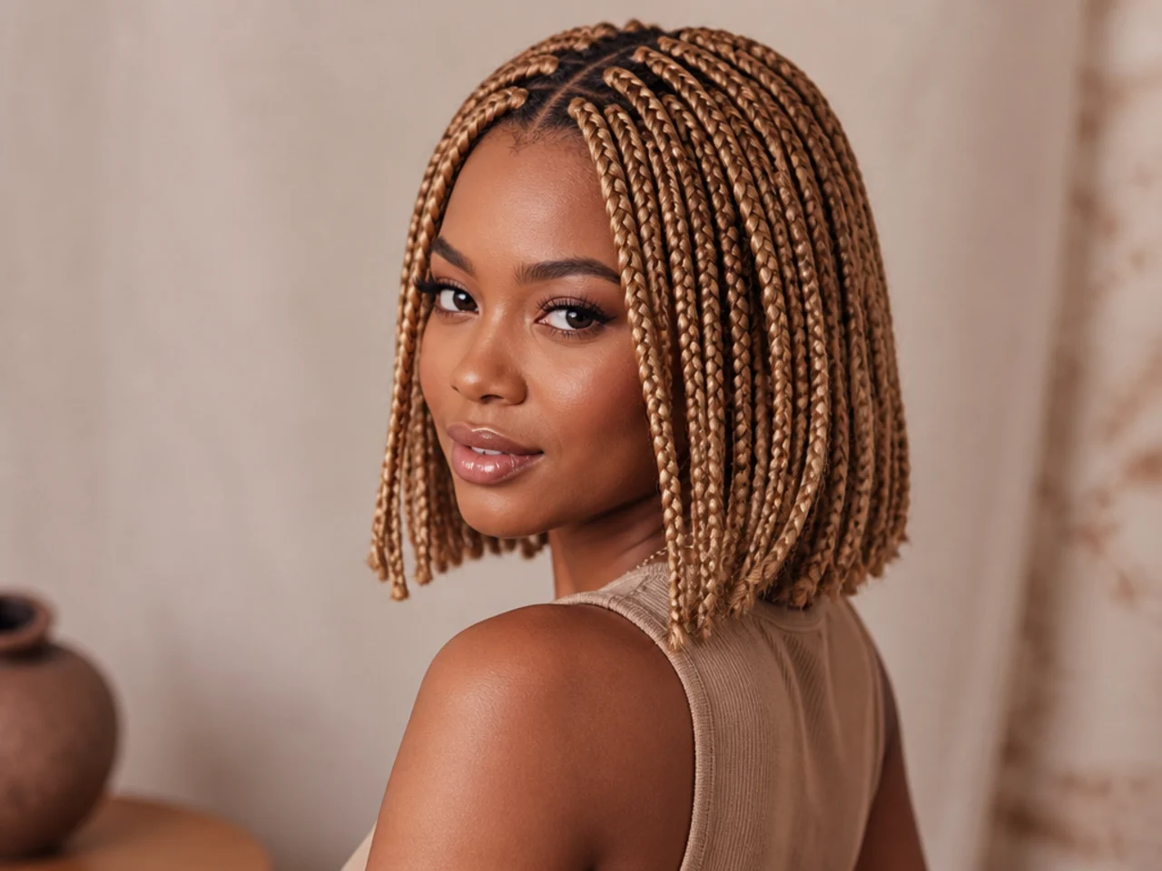 Blonde medium braids cut into a bob