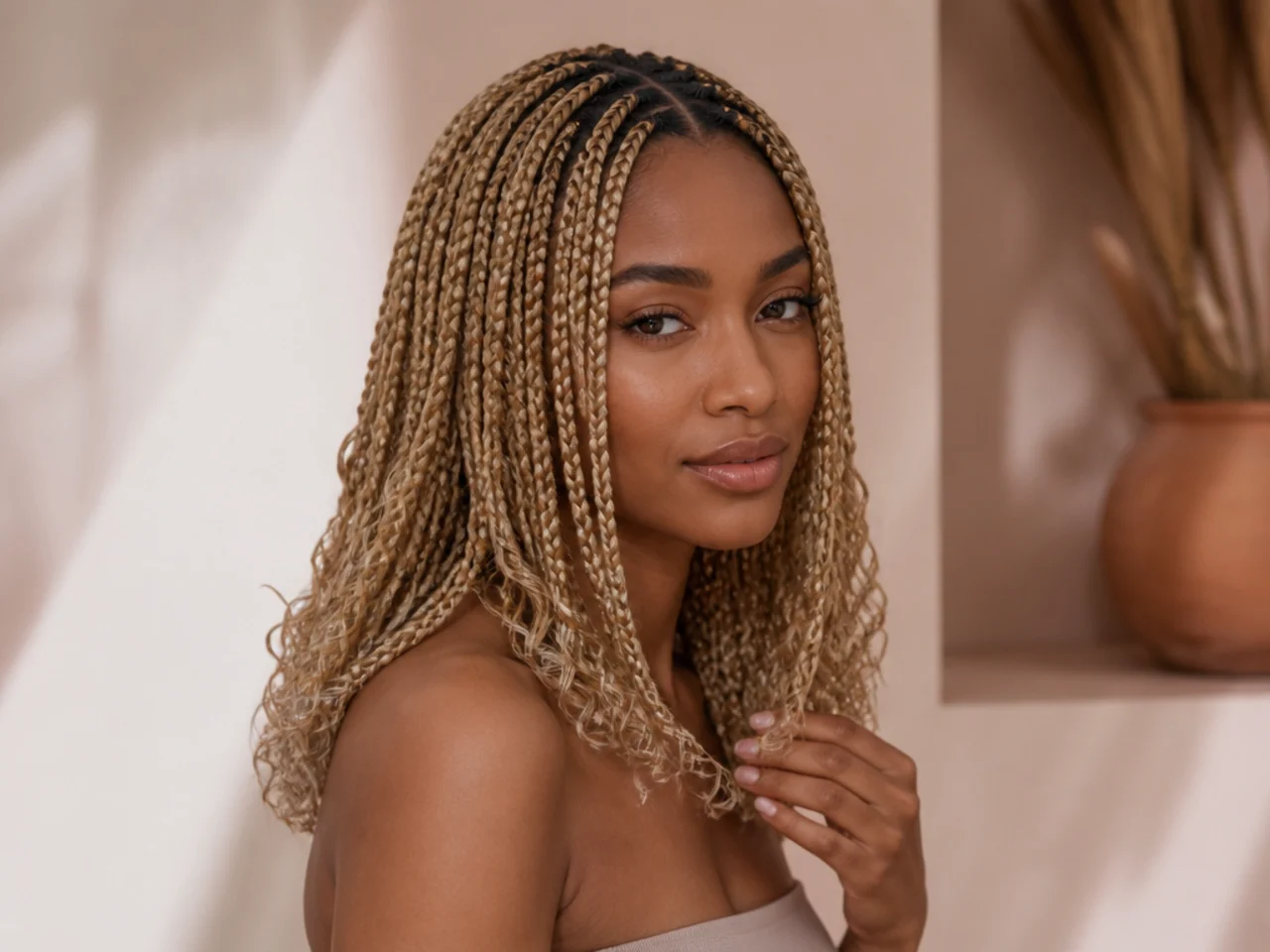 Blonde boho medium knotless braids