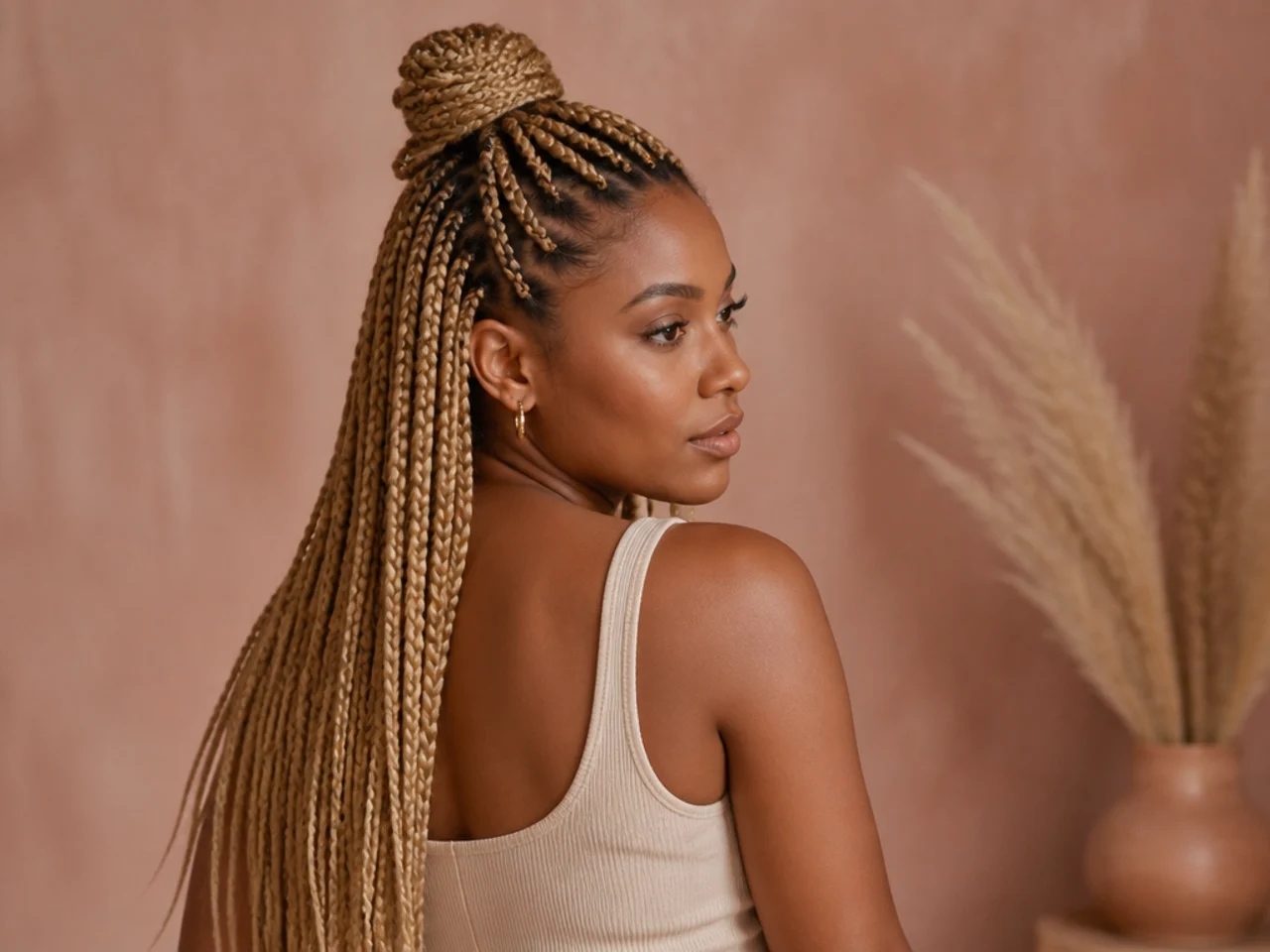 Blonde medium braids worn half up