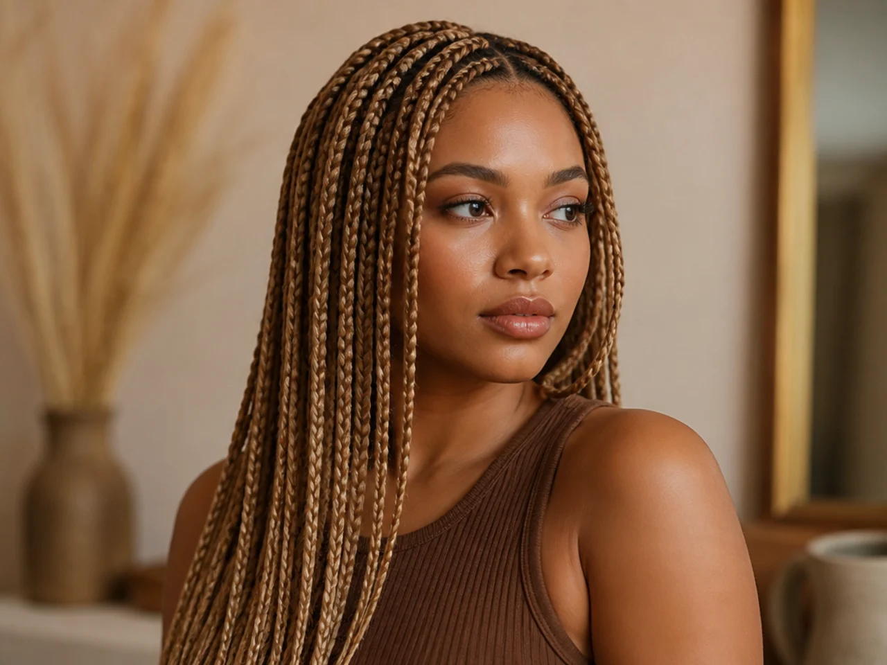 Caramel blonde medium knotless braids