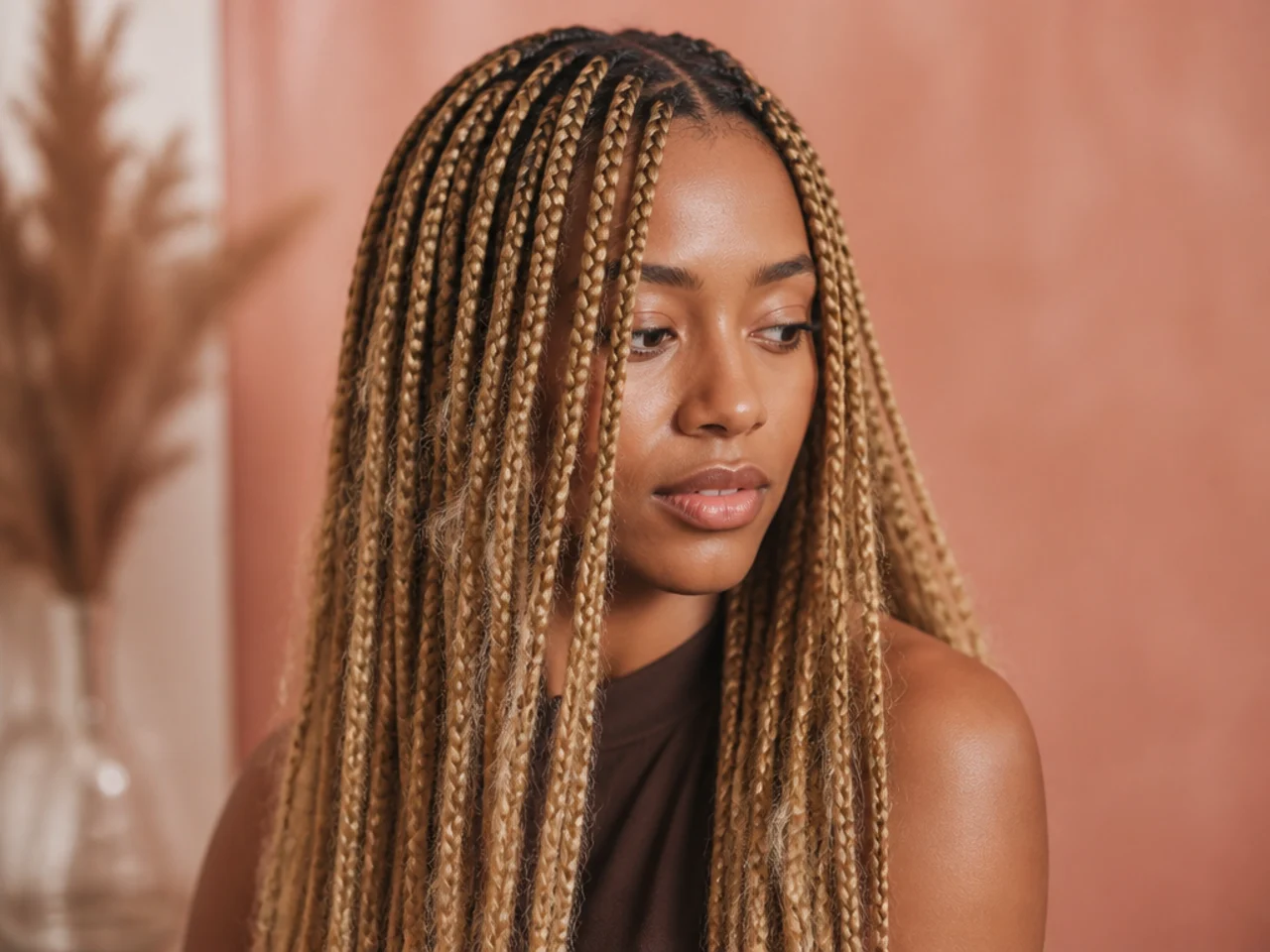 Blonde medium braids at six weeks with frizz along the length