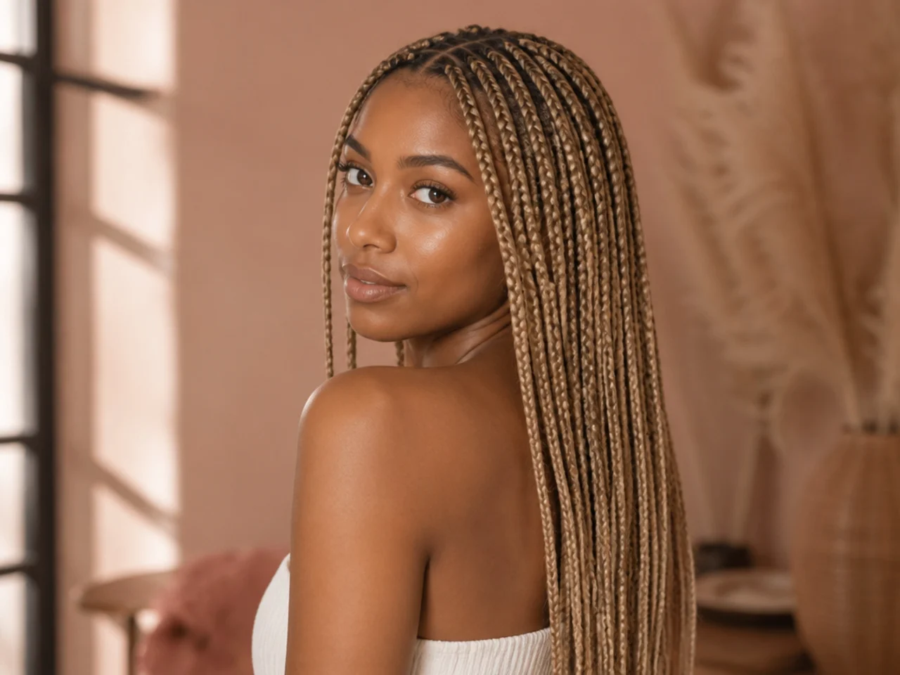 Sandy blonde medium knotless braids