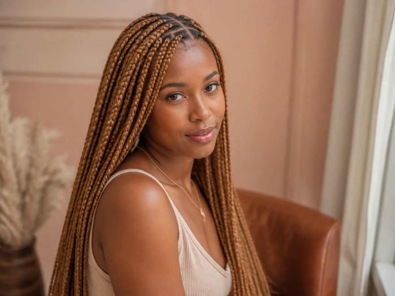 Strawberry blonde medium knotless braids