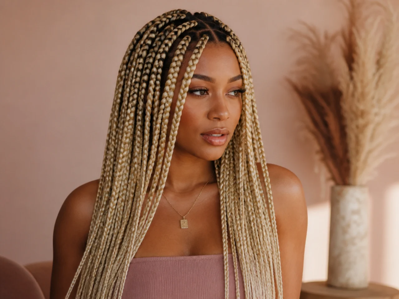 Blonde medium braids with a dark root section