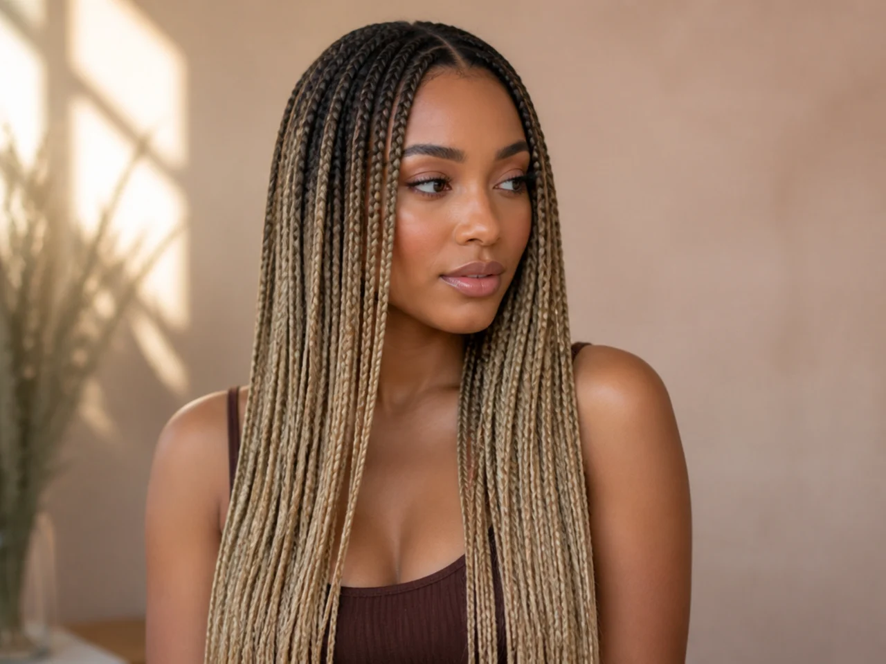 Blonde braids with a graduated dark root