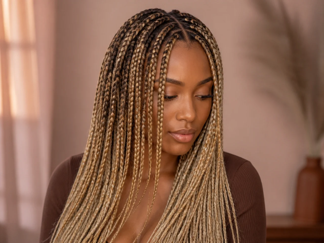 A visible patch where two dye lots meet in blonde braids
