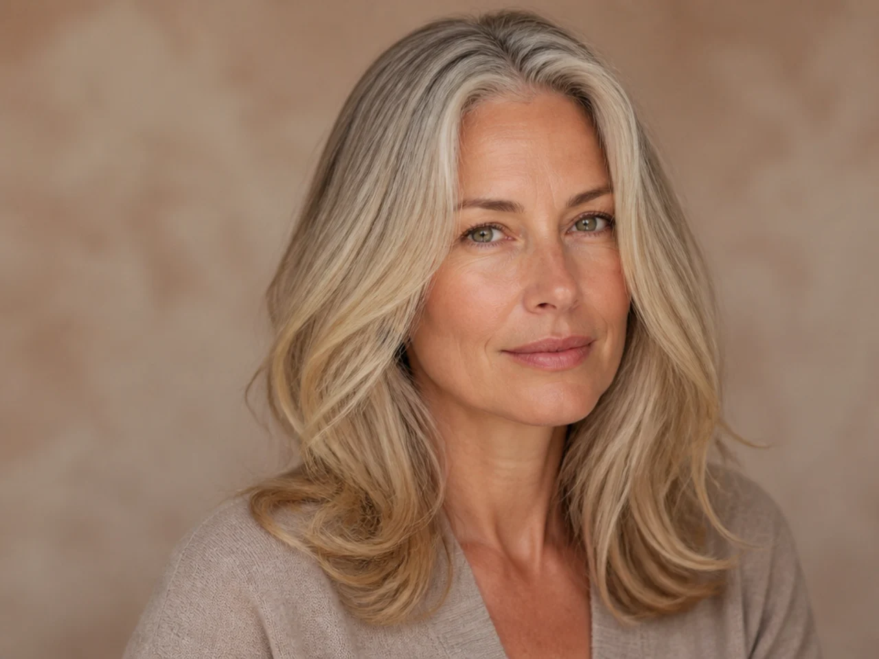 Blonde hair transitioning to natural silver