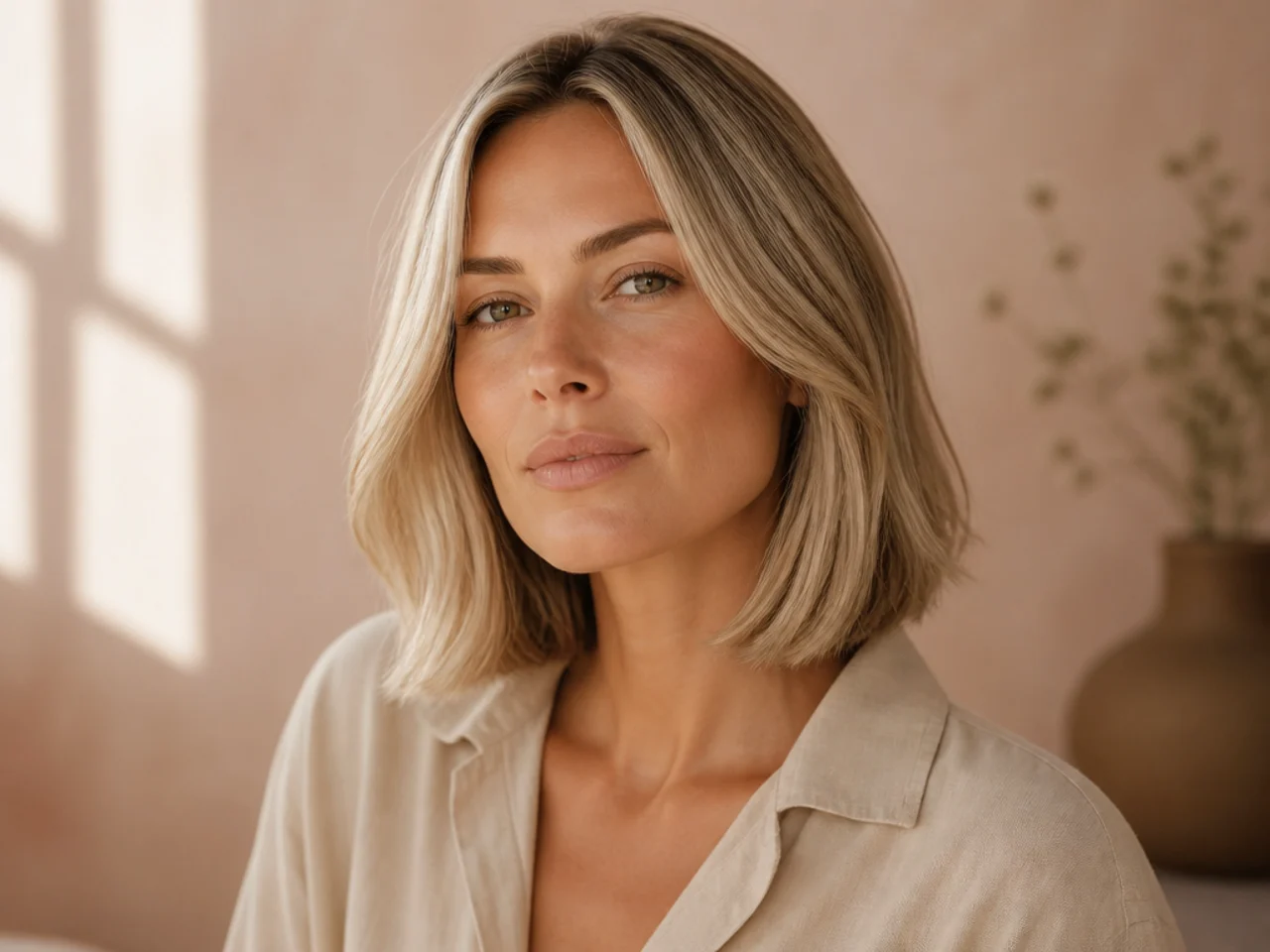 Blonde hair in a collarbone lob