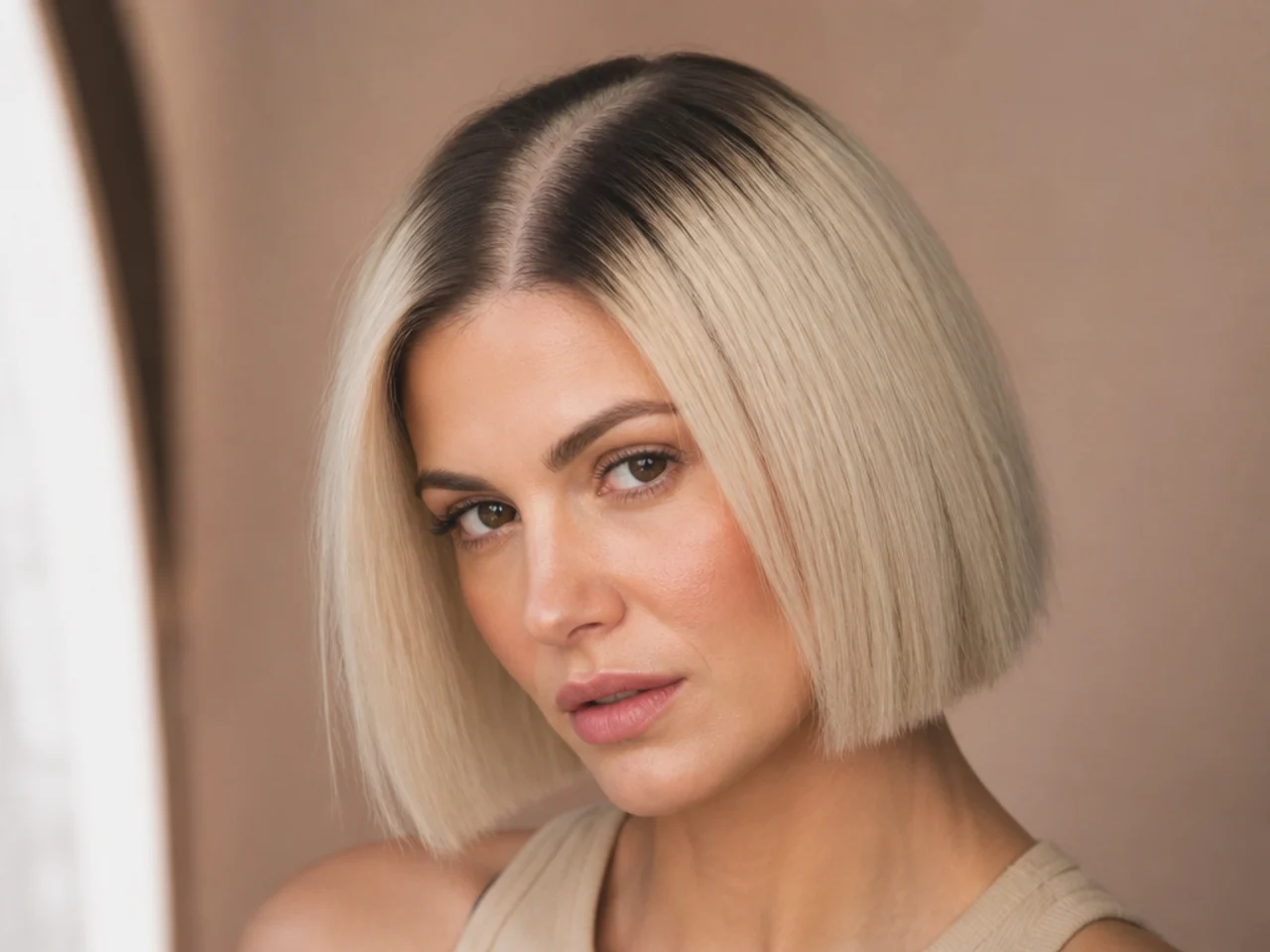 A hard regrowth line on lifted blonde hair