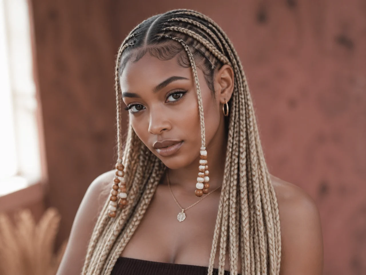Ash blonde Fulani braids on cool-toned skin