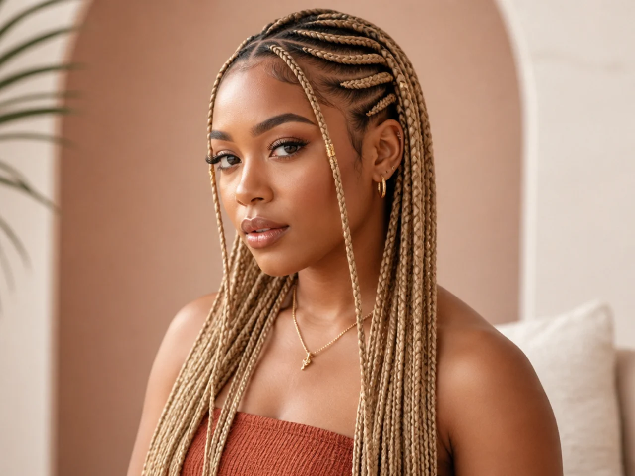 Blonde Fulani braids with gold cuffs