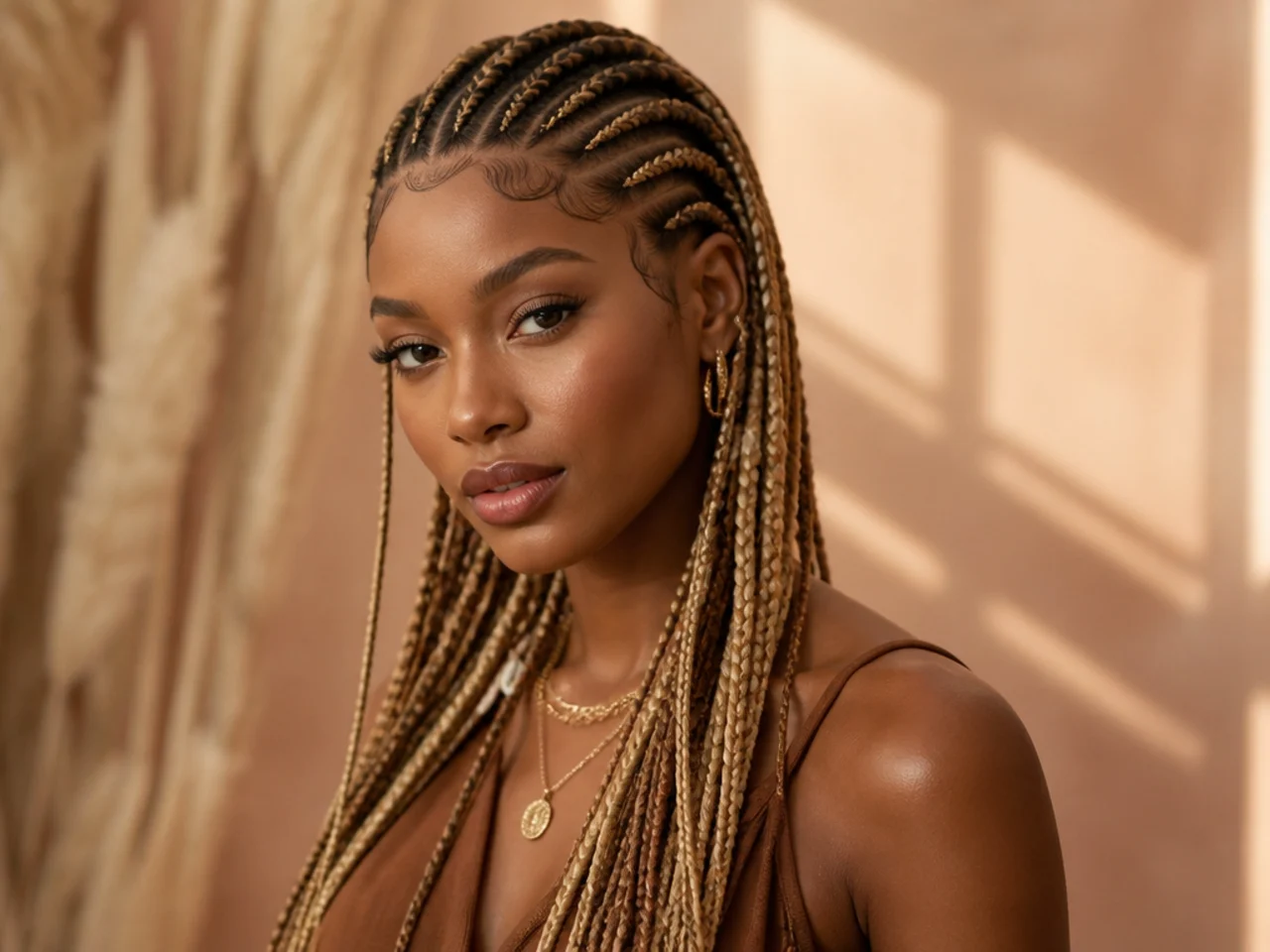 Fulani braids mixing blonde and caramel tones