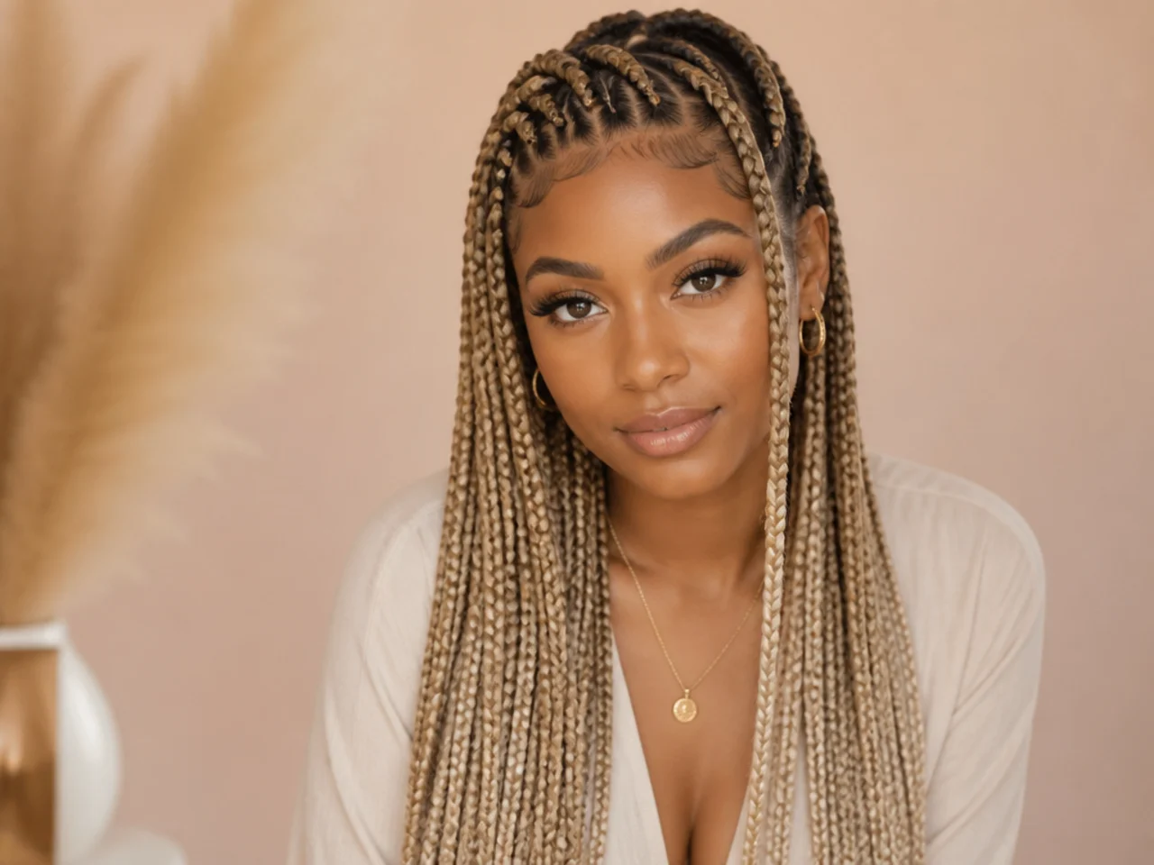 Blonde knotless Fulani braids with a soft root transition