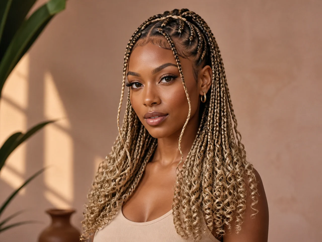 Blonde Fulani braids finished with curled ends