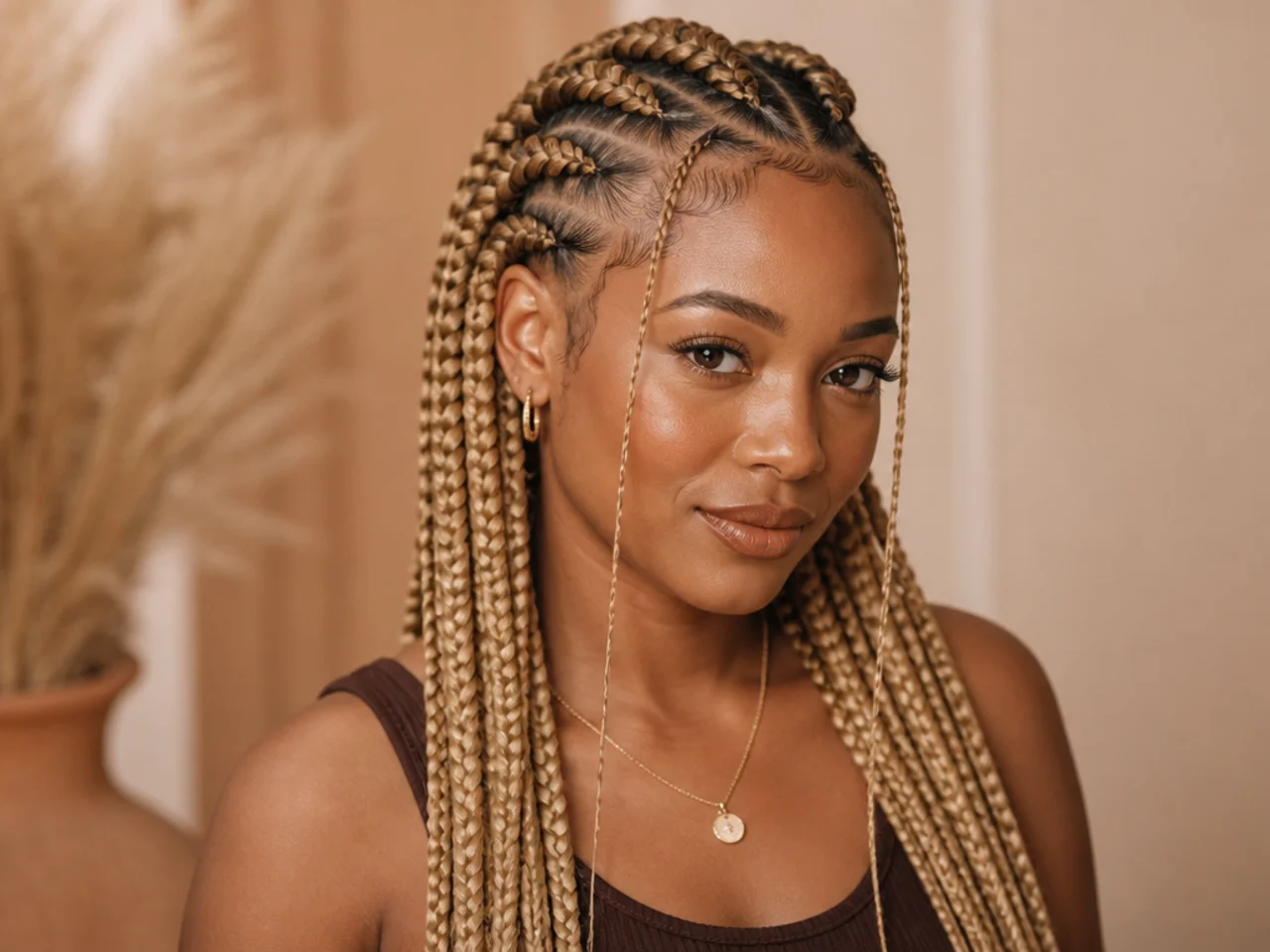 Freshly installed blonde Fulani braids intended for a short wear