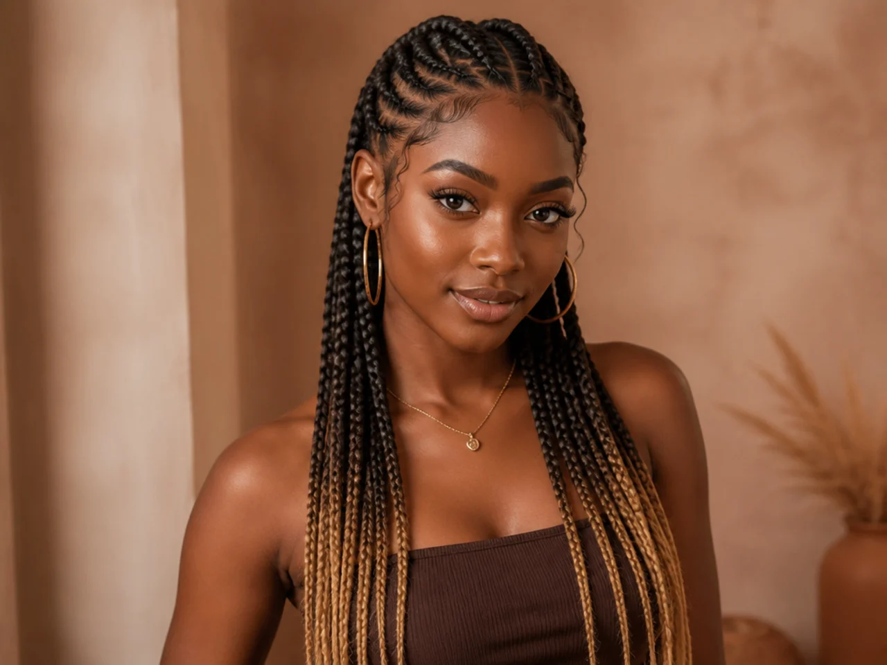 Dark Fulani braids with blonde only on the last few inches