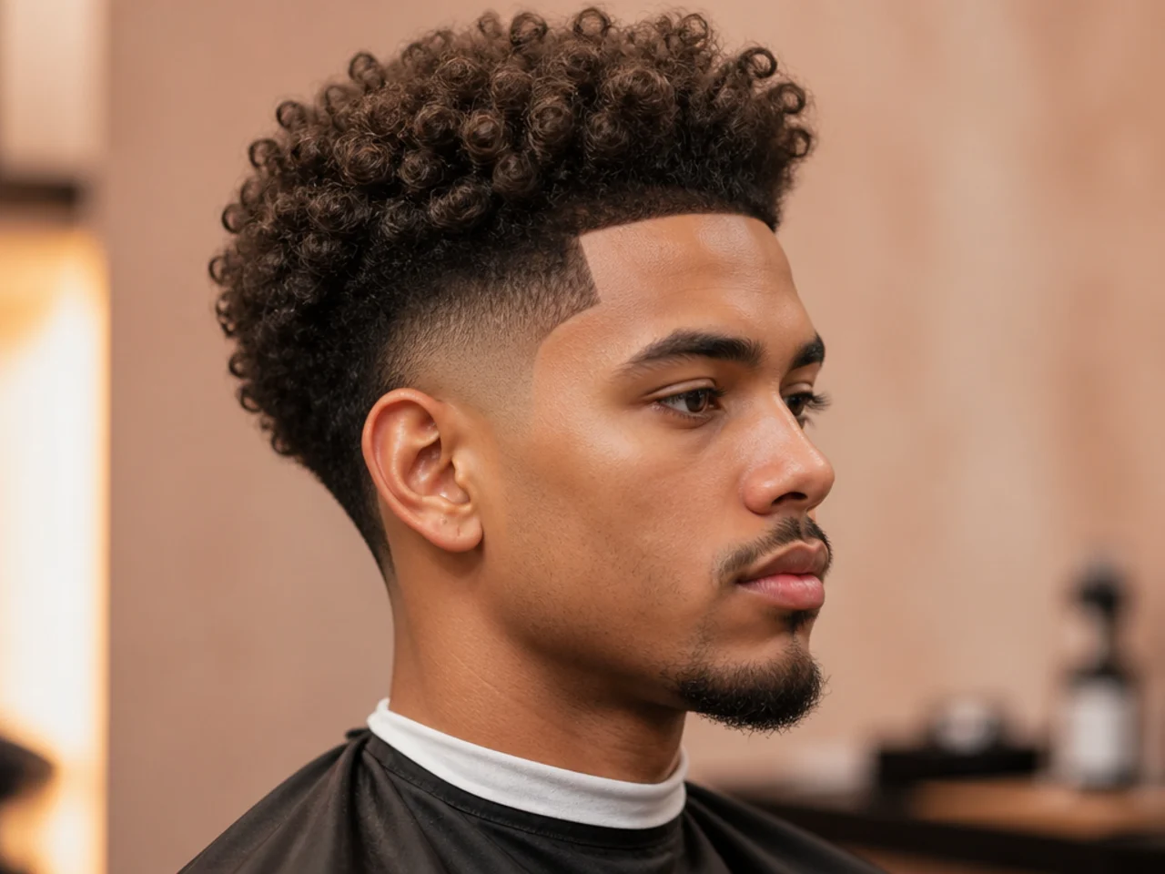 Mid taper blowout with a sharp razor line-up along the forehead and temples