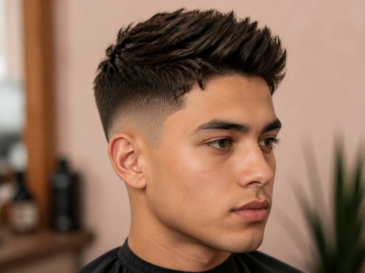 Short crop mid taper blowout with three-inch textured top and matte finish