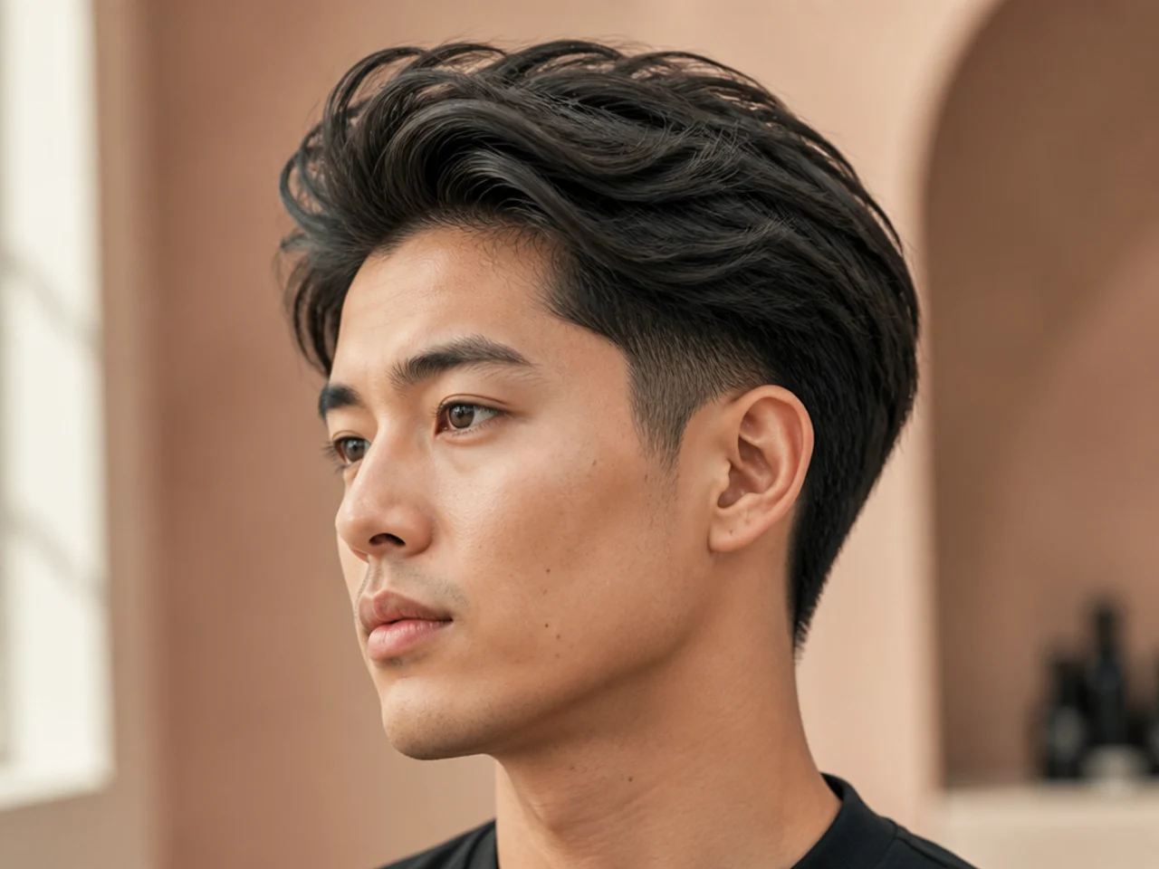 Mid taper blowout for thin hair with root-lifted top and matte texture
