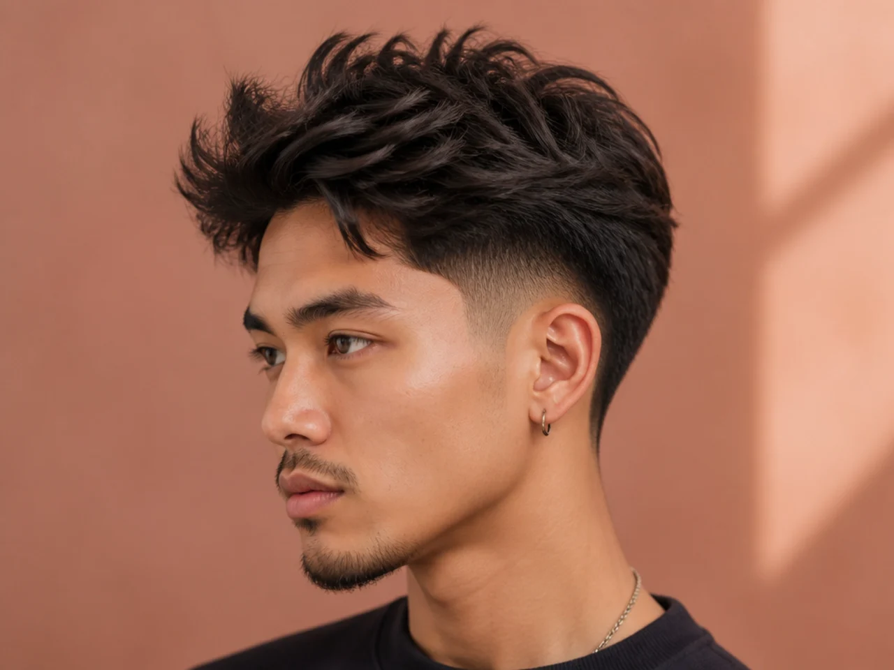 Textured mid taper blowout with piece-y separation and matte finish on medium hair