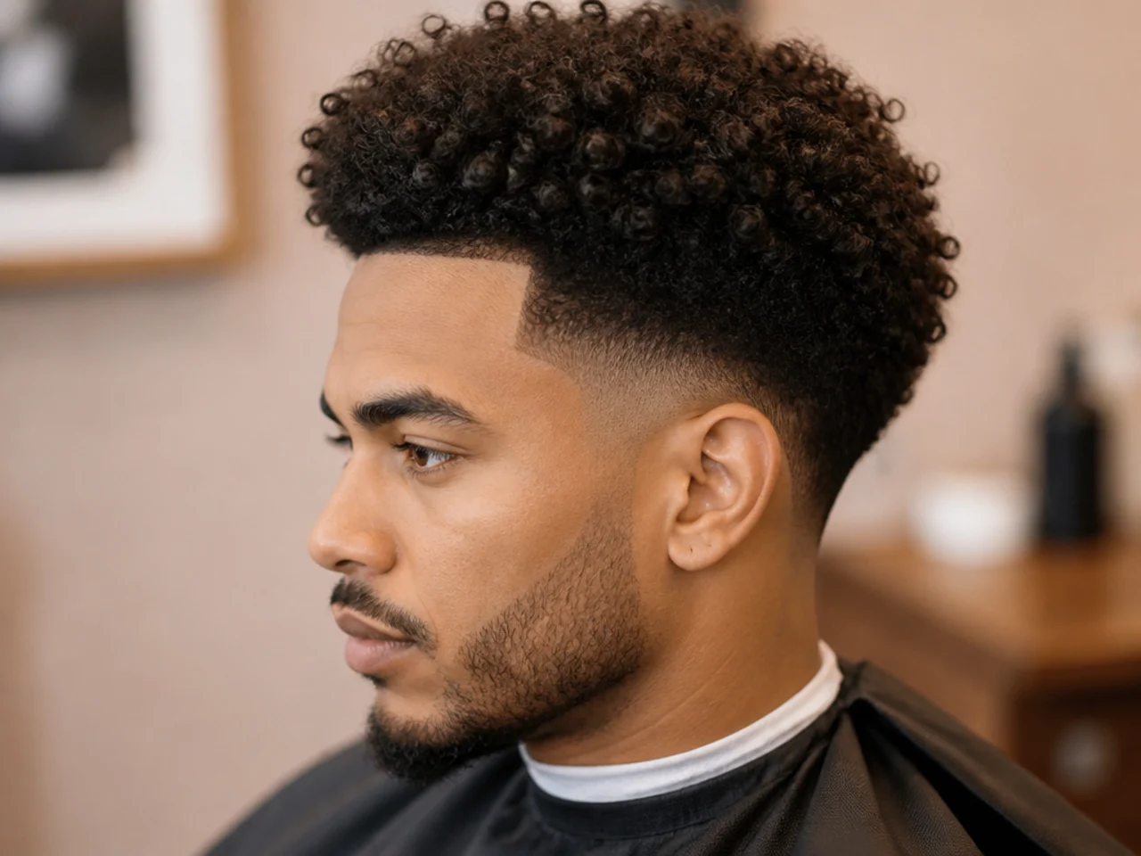 High blowout taper on 3C tight coils with dramatic side contrast and full afro-inspired top