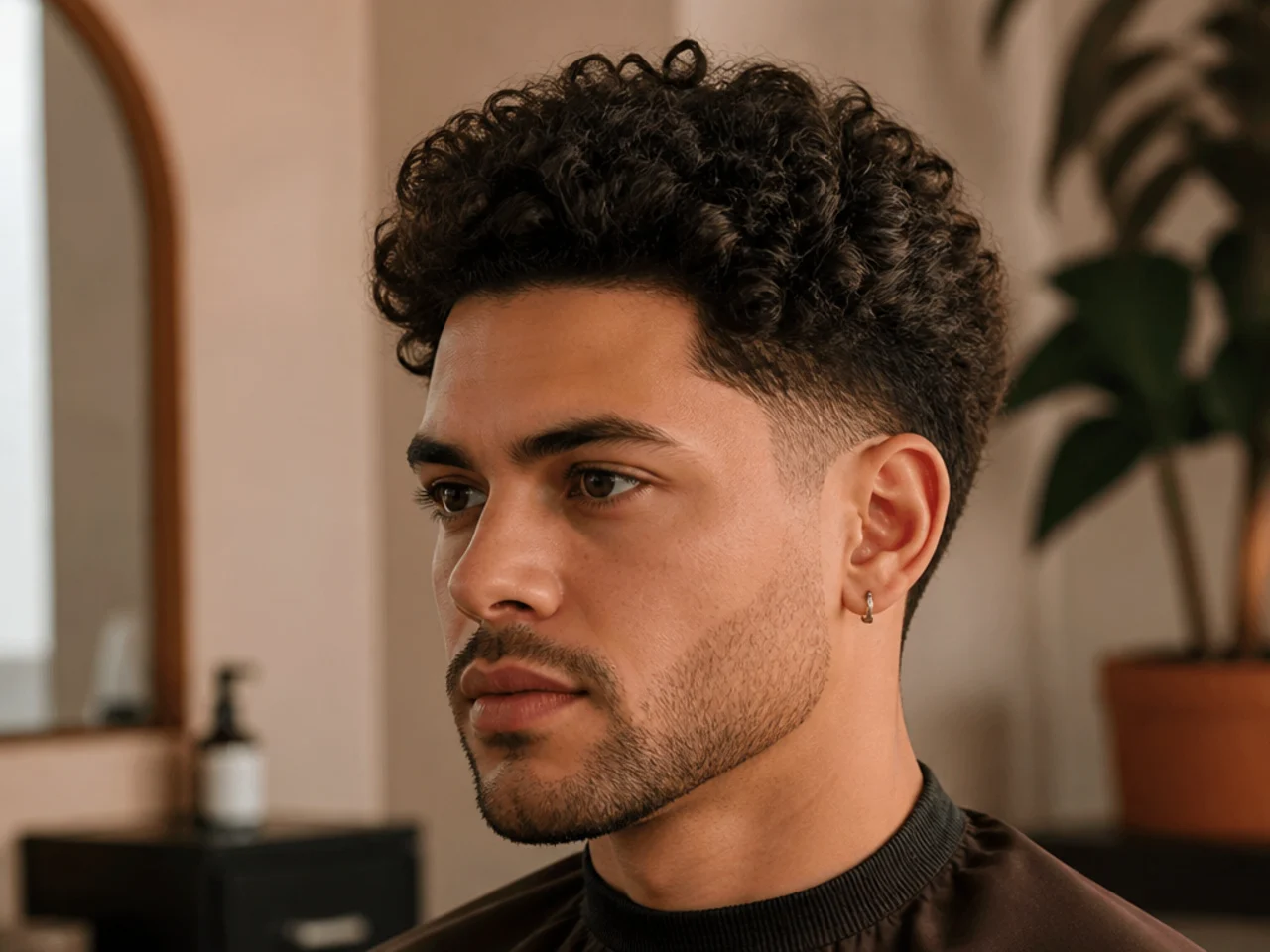 Five-point star shaved above the sideburn on a blowout taper on a muralist with straight ash-brown hair