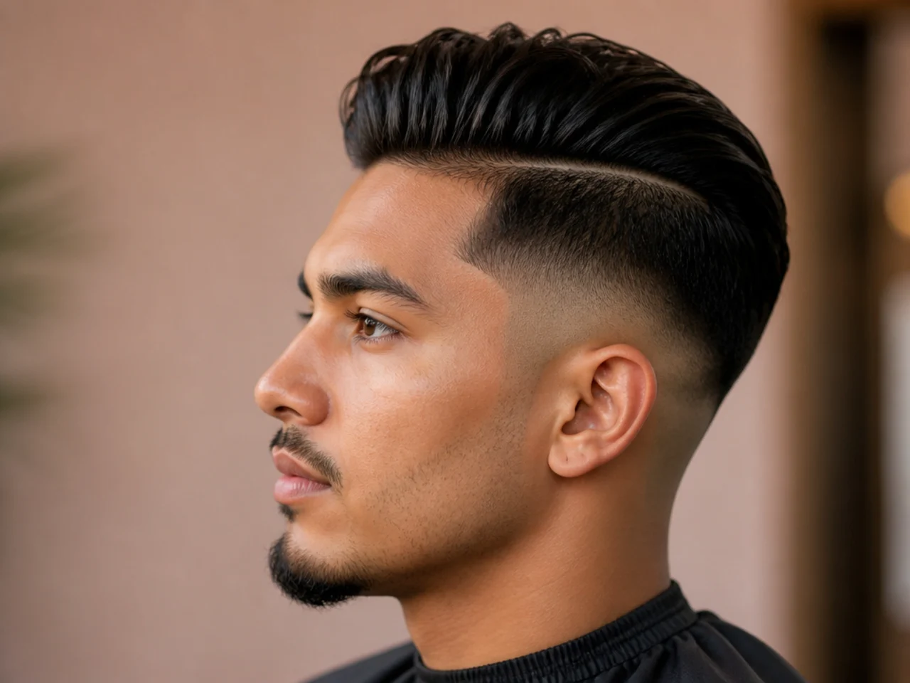 Mid fade blowout with a razored hard part line carved into the side