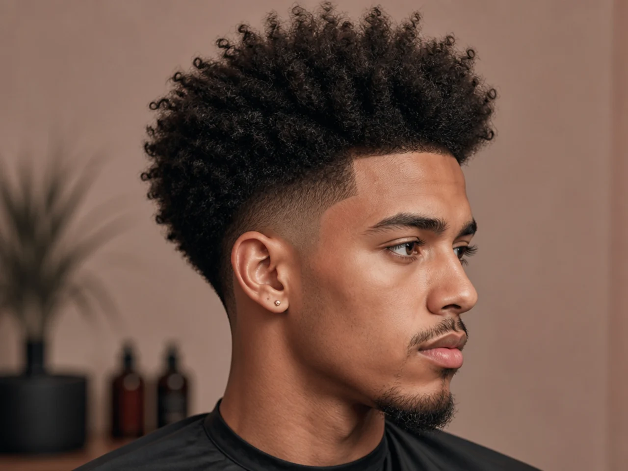 Mid fade blowout on 4a coily hair with a rounded picked-out top