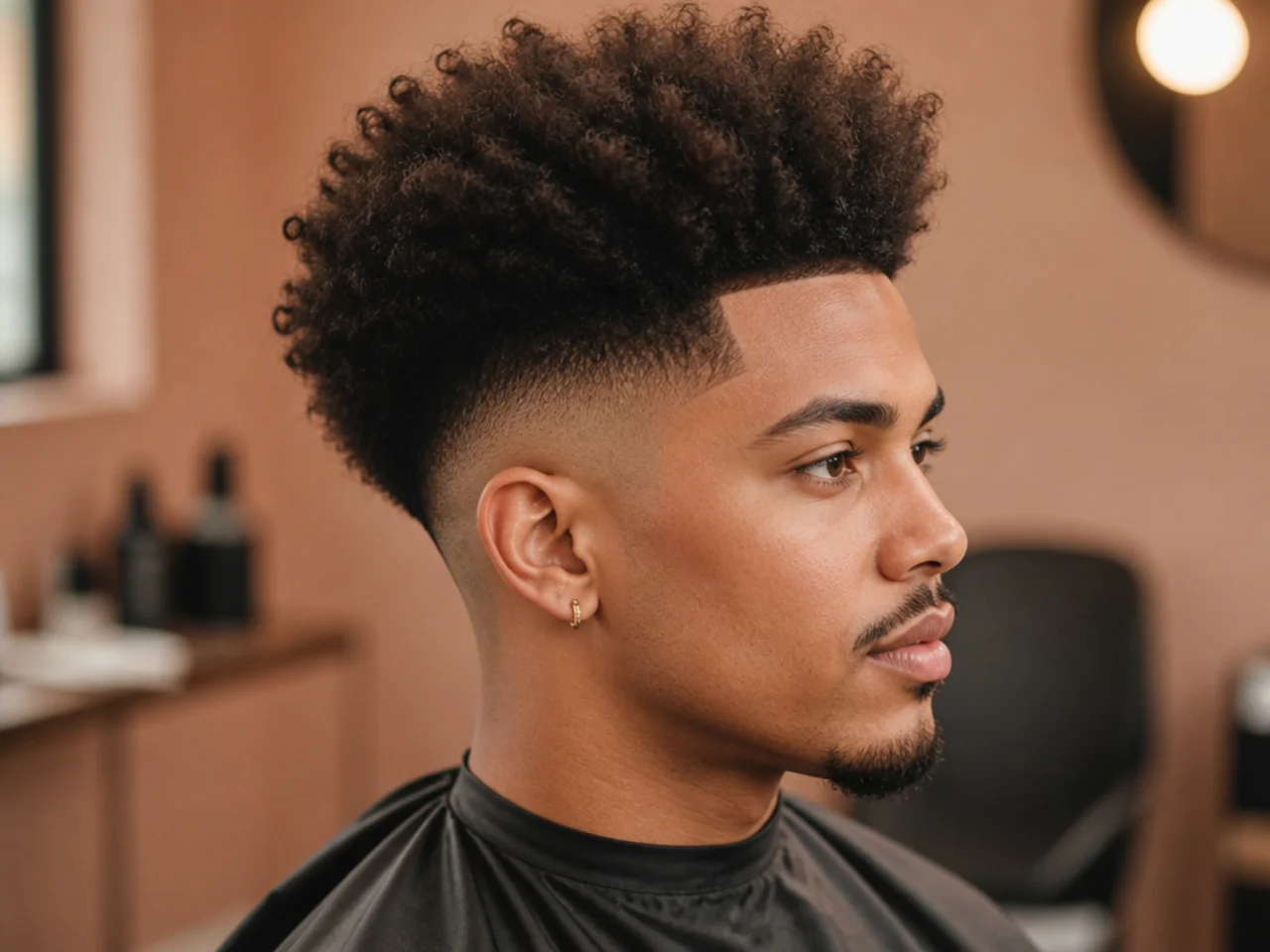 High fade blowout with a full picked-out afro on top