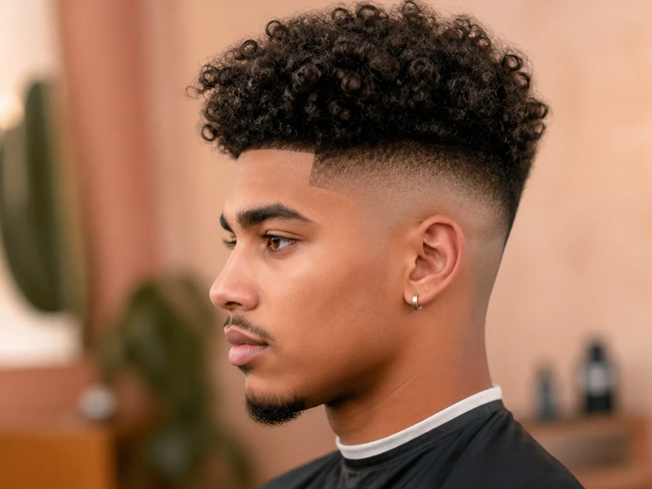 High fade blowout with a broccoli-shaped chunky curly top