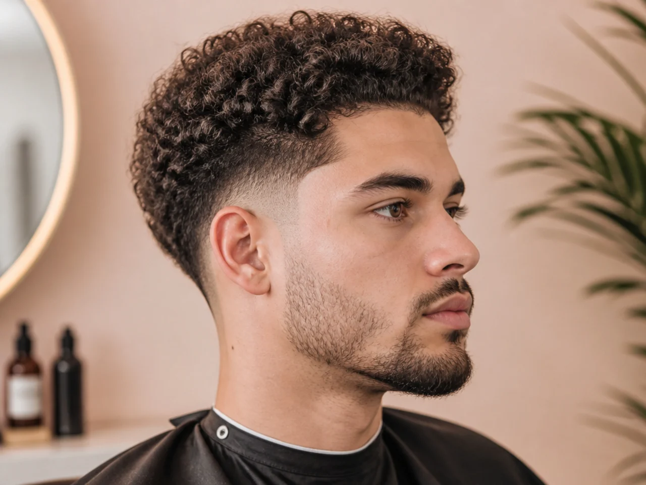 Low fade blowout on 3a curly hair with a rounded natural crown