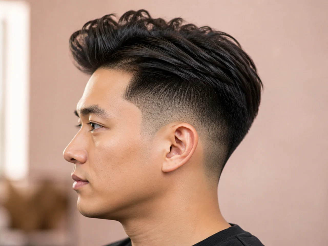 Low fade blowout on fine hair styled short for maximum density