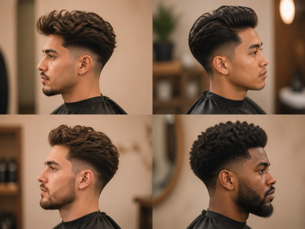 Mid fade blowout with a full rounded crown viewed from the front