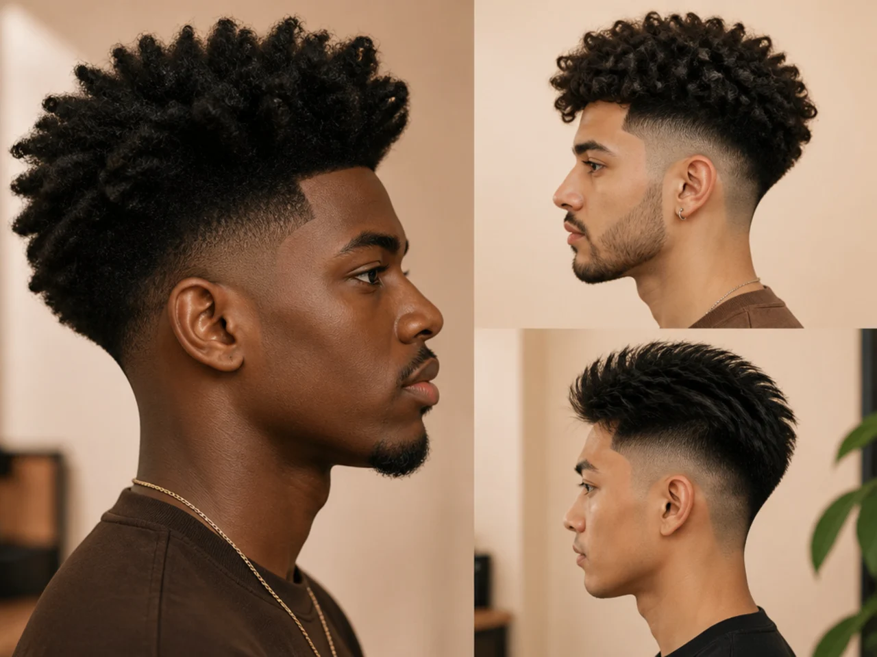 Barber consulting a client on fade height for a blowout taper fade haircut