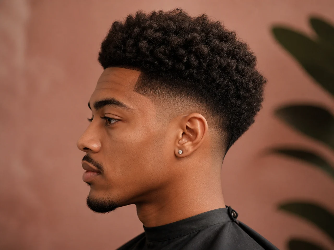 Barbershop side profile of a mid blowout taper fade with a rounded volume top