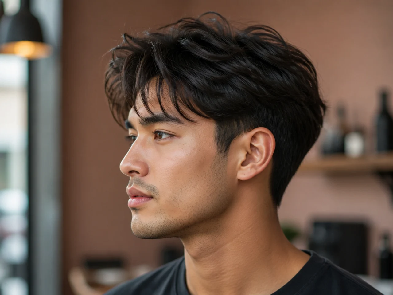 Blowout taper with a wispy fringe softly broken into pieces at the eyebrows on straight blond hair