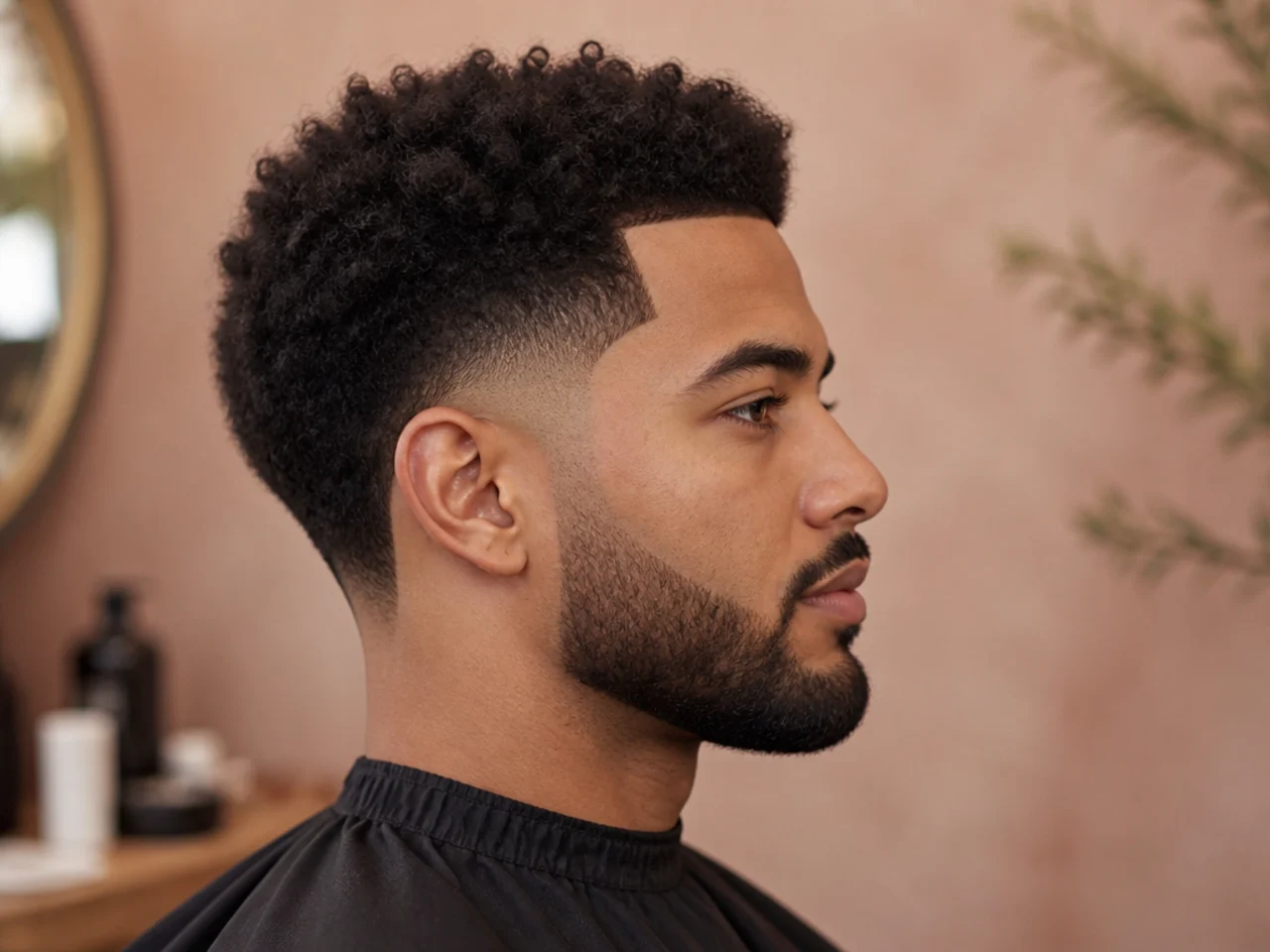 Blowout taper with a full beard blended into the sideburn creating one continuous shape