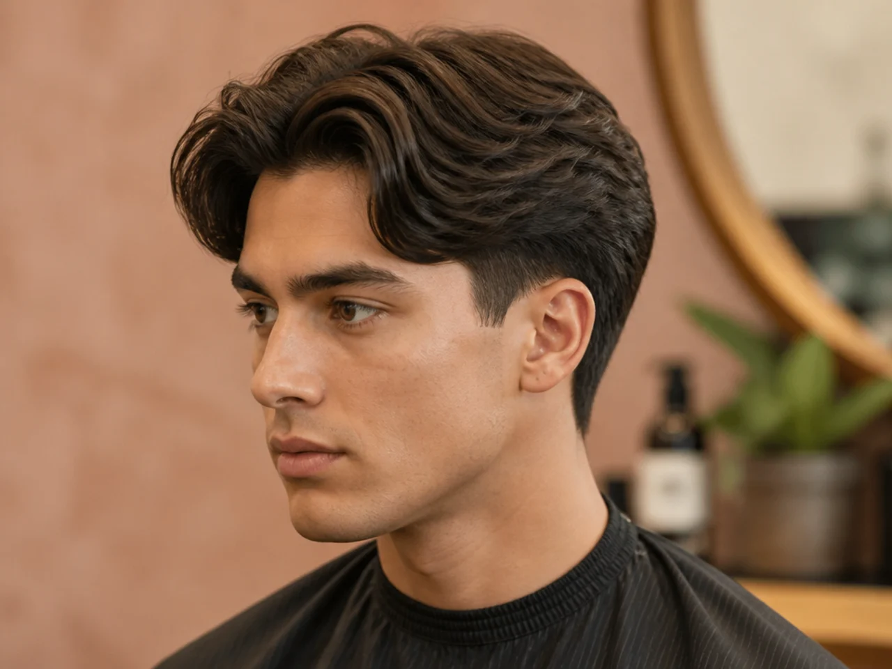 Short three-inch blowout taper middle part with tight sides for the office