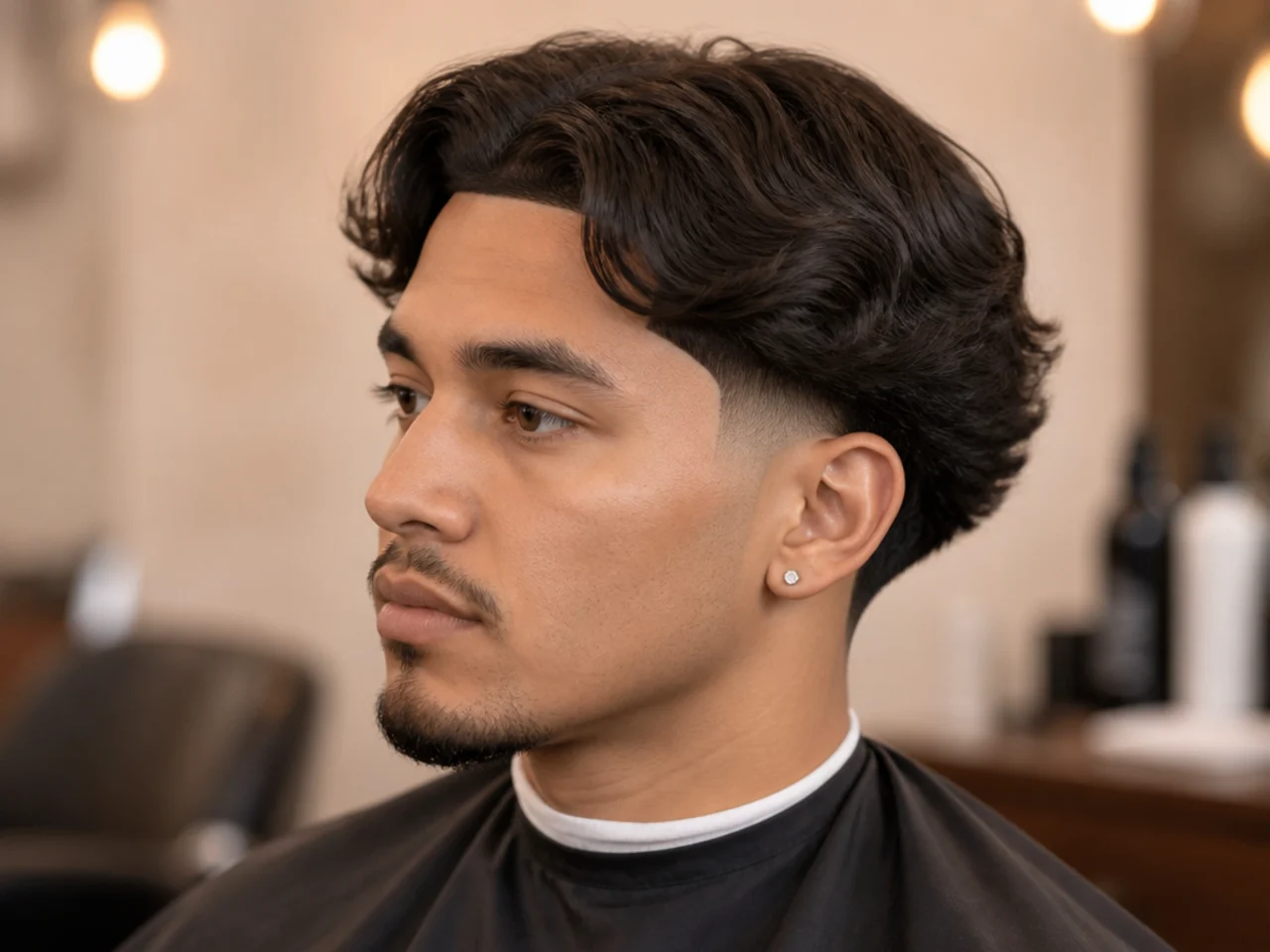 Middle part blowout taper with sharp razor line-up framing the forehead