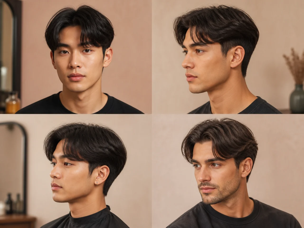 K-pop curtain middle part blowout taper with feathered fringe past the brows